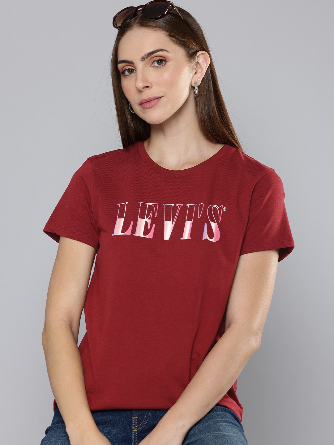 

Levis Brand Logo Printed Pure Cotton T-shirt, Maroon