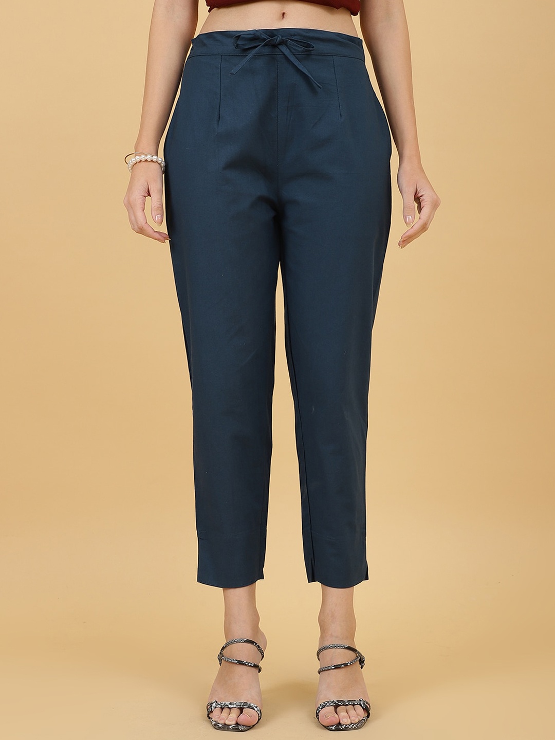 

Wool Trees Women Mid-Rise Cotton Trousers, Teal