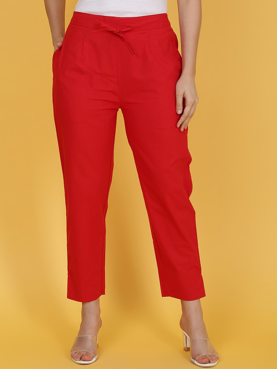 

Wool Trees Women Regular Fit Mid-Rise Cotton Trousers, Red