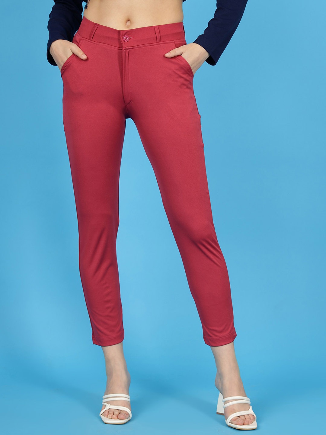

Wool Trees Women Mid-Rise Cropped Cigarette Trousers, Red