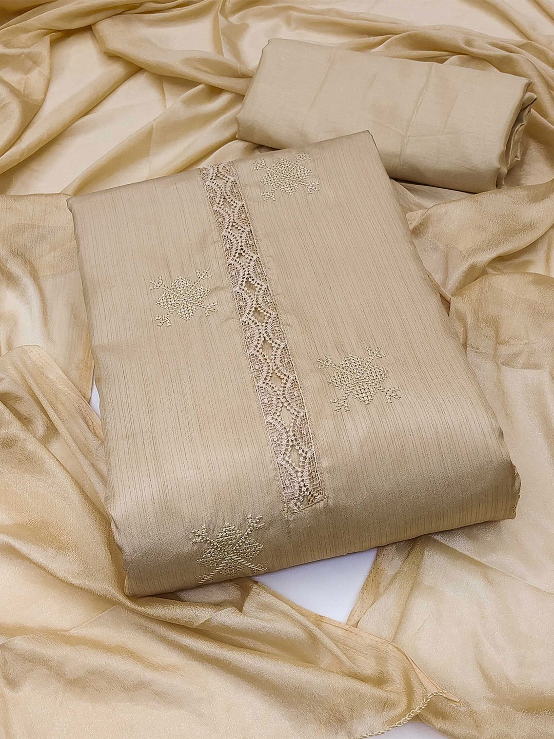 

KALINI Embroidered Unstitched Dress Material, Beige