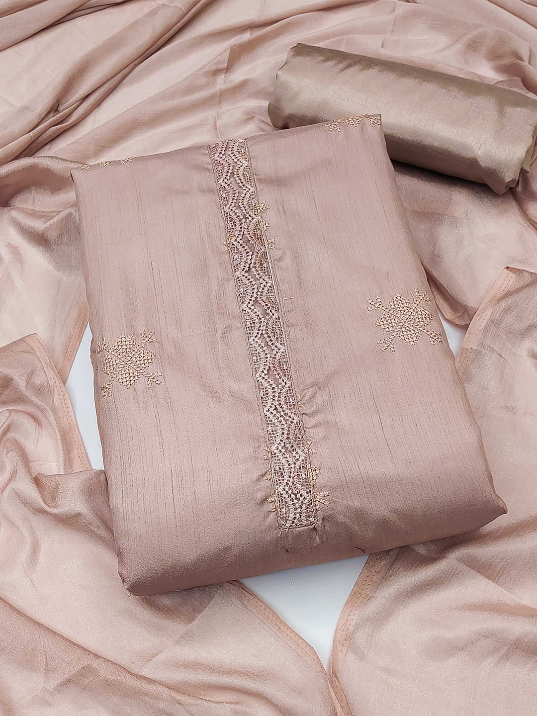 

KALINI Ethnic Motifs Embroidered Unstitched Dress Material, Peach