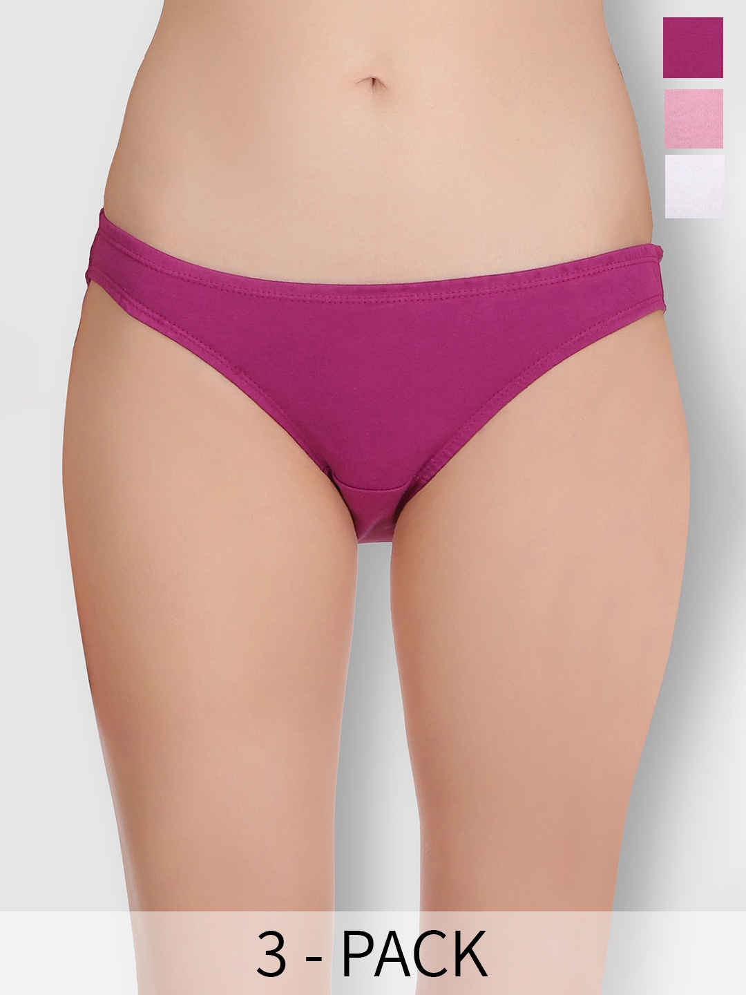 

Selfcare Pack of 3 Low Rise Cotton Lycra Solid Panties Bikini Briefs Set - SN2451, Purple