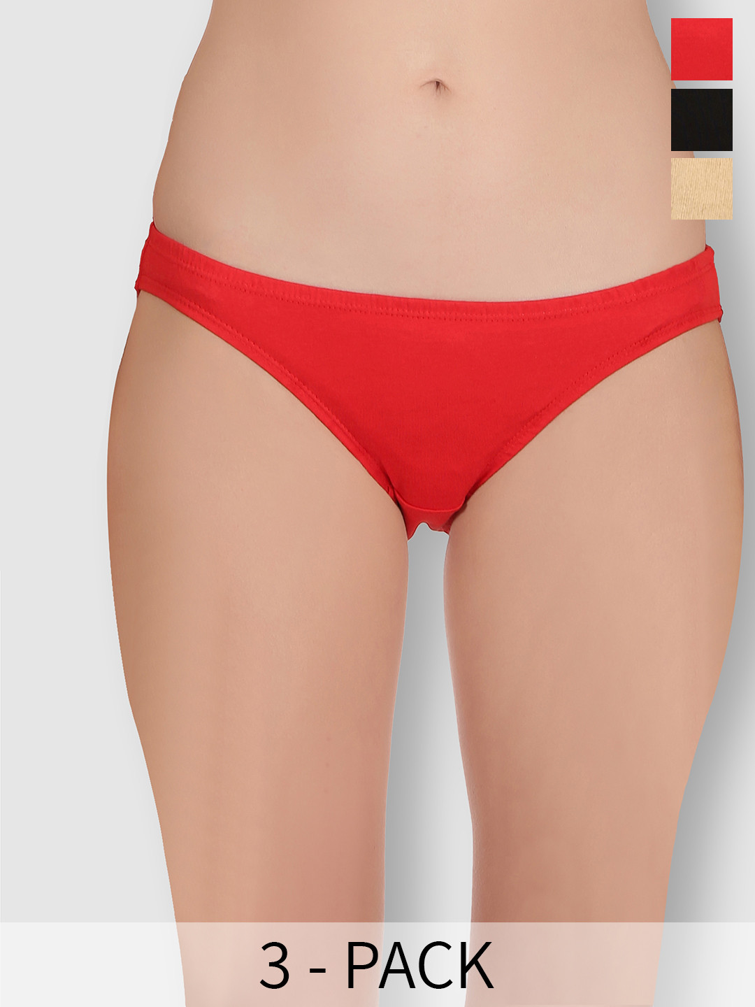 

Selfcare Pack of 3 Low Rise Cotton Lycra Solid Panties Bikini Briefs Set - SN2443, Beige