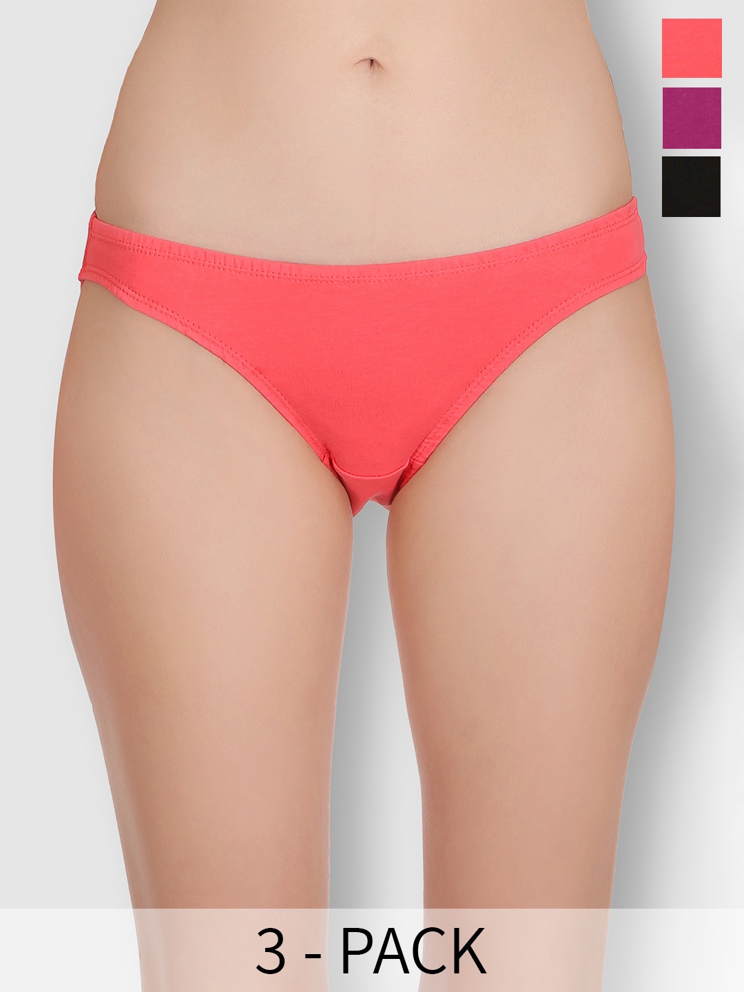 

Selfcare Pack of 3 Low Rise Cotton Lycra Solid Panties Bikini Briefs Set - SN2444, Peach