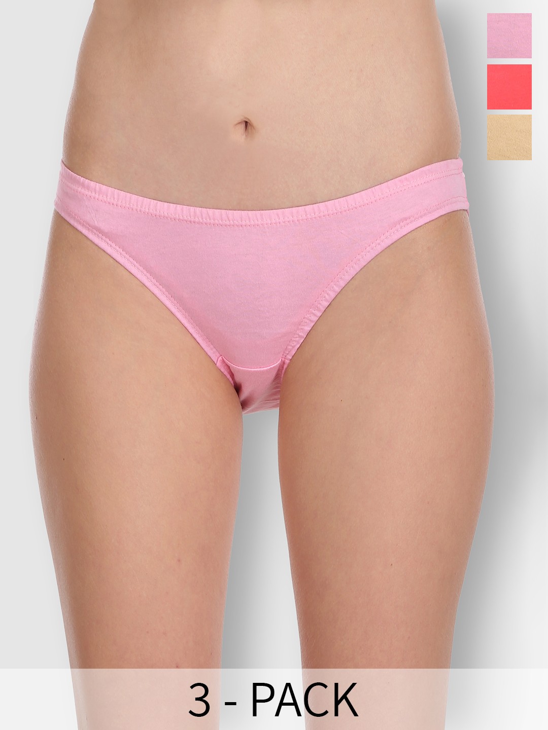 

Selfcare Pack of 3 Low Rise Cotton Lycra Solid Panties Bikini Briefs Set - SN1439, Pink