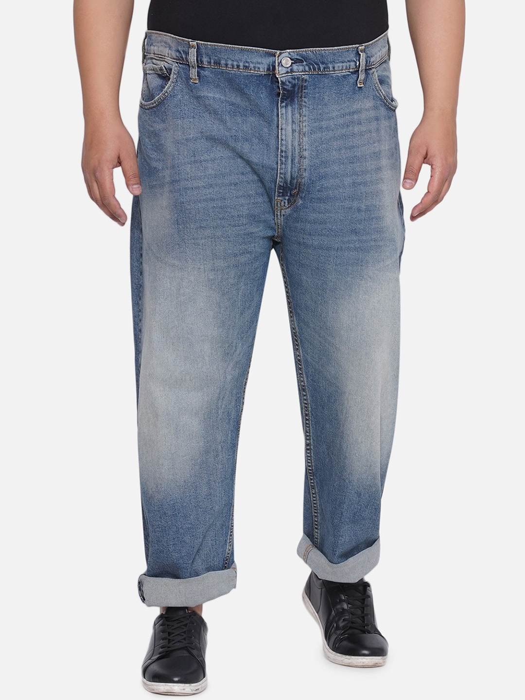 

Santonio Men Plus Size Mid Rise Clean Look Heavy Fade Stretchable Jeans, Blue