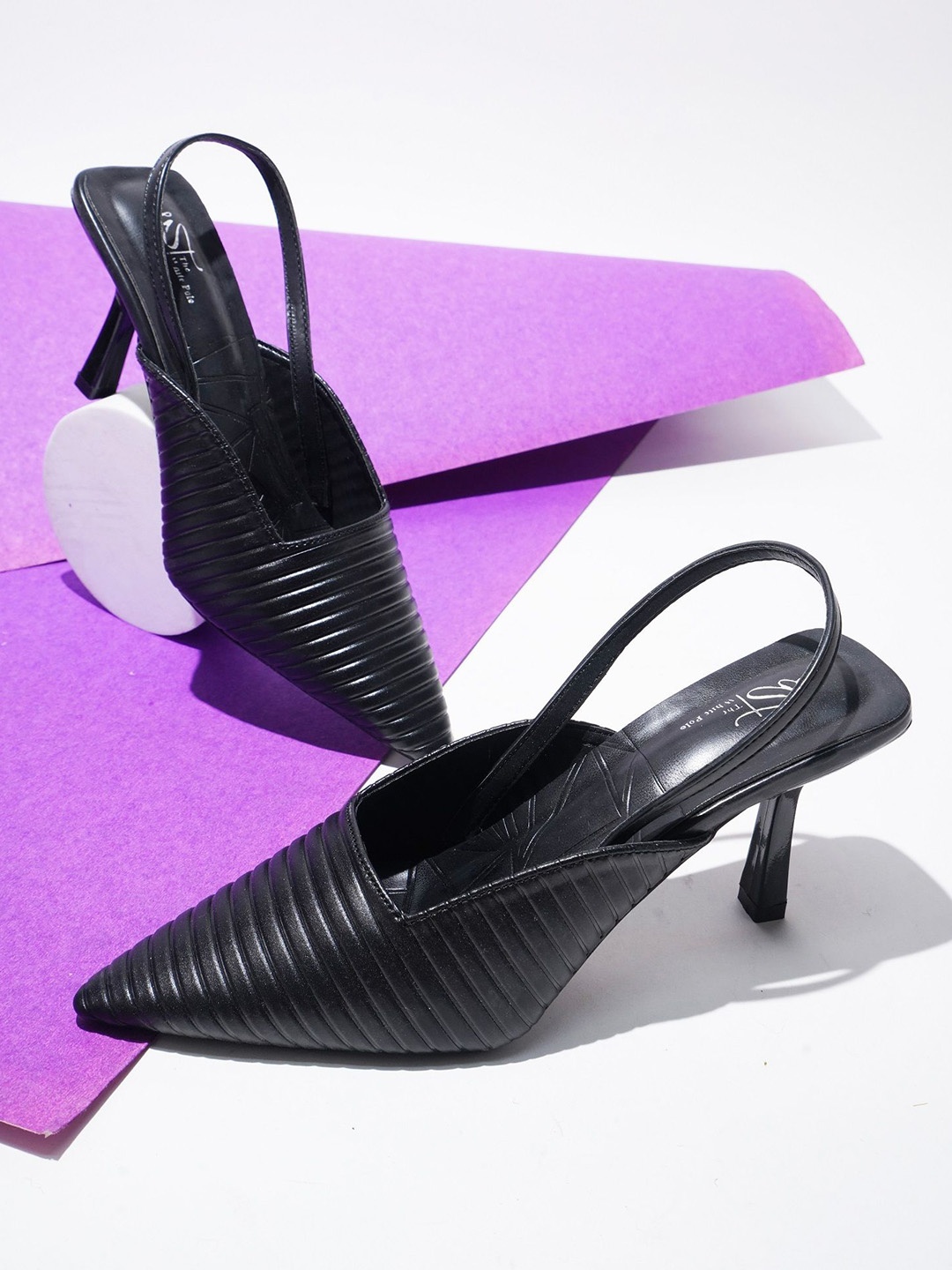 

Try Me Textured Pointed Toe Stiletto Heeled Pumps, Black