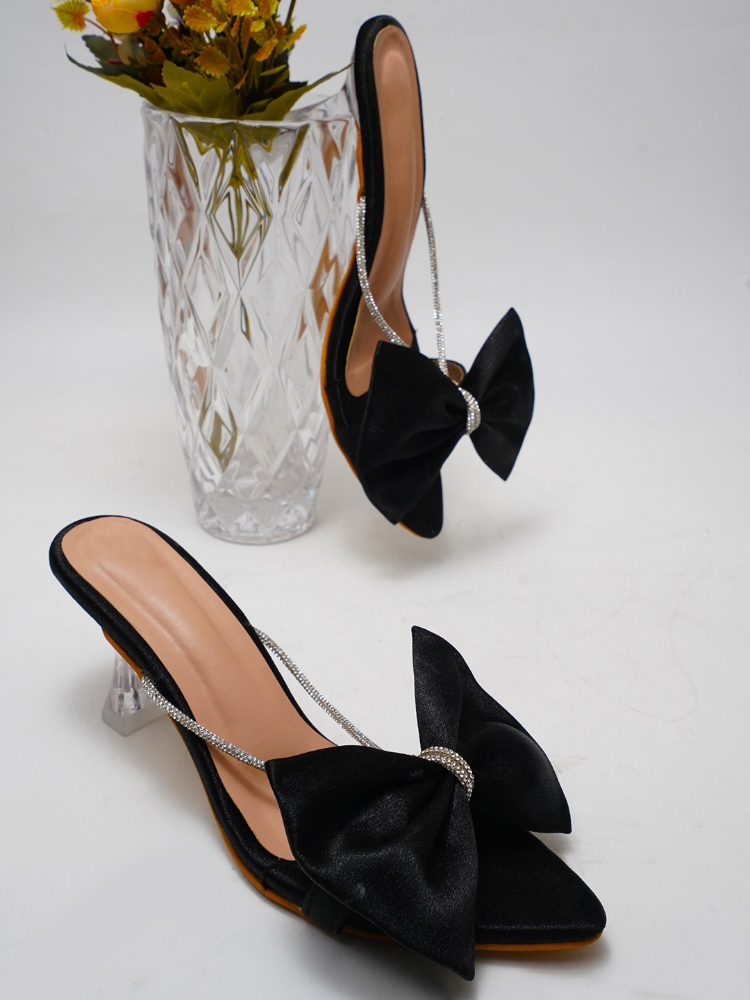 

Try Me Embellished Open Toe Suede Block Heels, Black