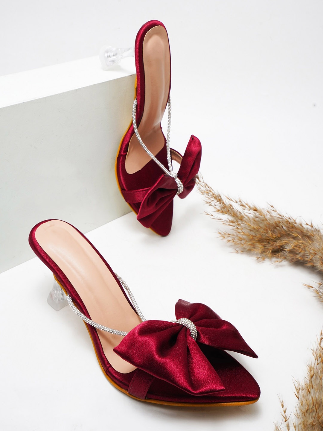 

Try Me Embellished Open Toe Suede Stiletto Heels, Red