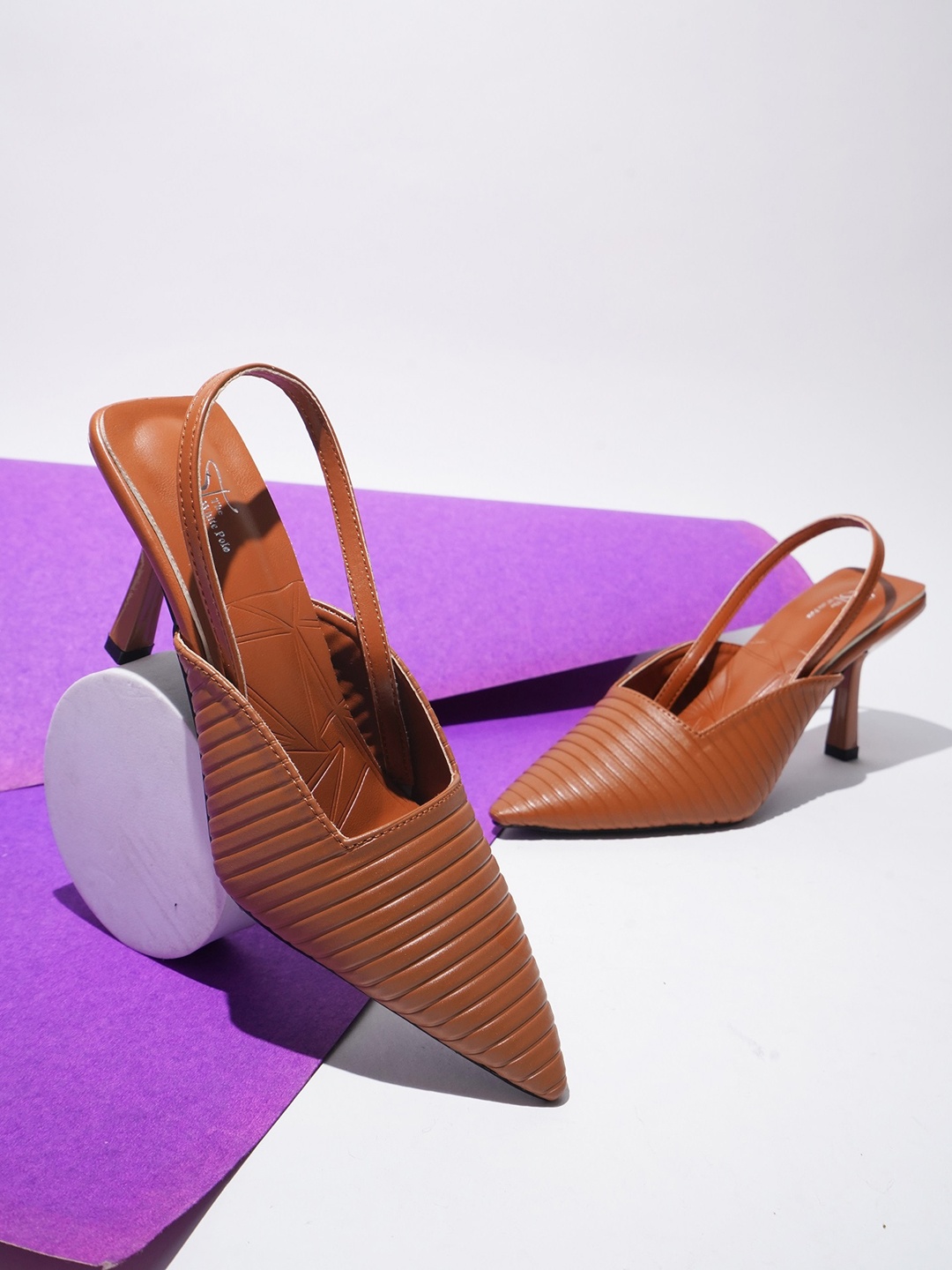 

Try Me Textured Pointed Toe Stiletto Heeled Pumps, Brown