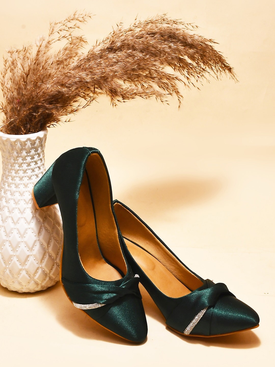 

Try Me Pointed Toe Block Heeled Pumps, Green