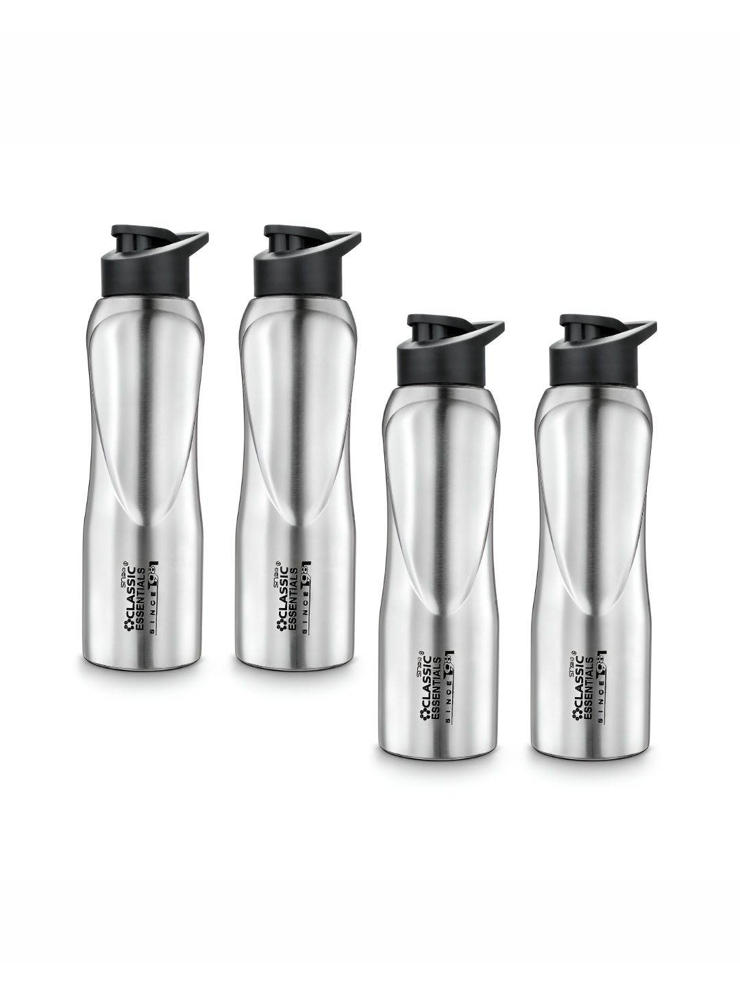 

Classic Essentials Silver 4 Pieces Brand Logo Printed Stainless Steel Water Bottle 1l