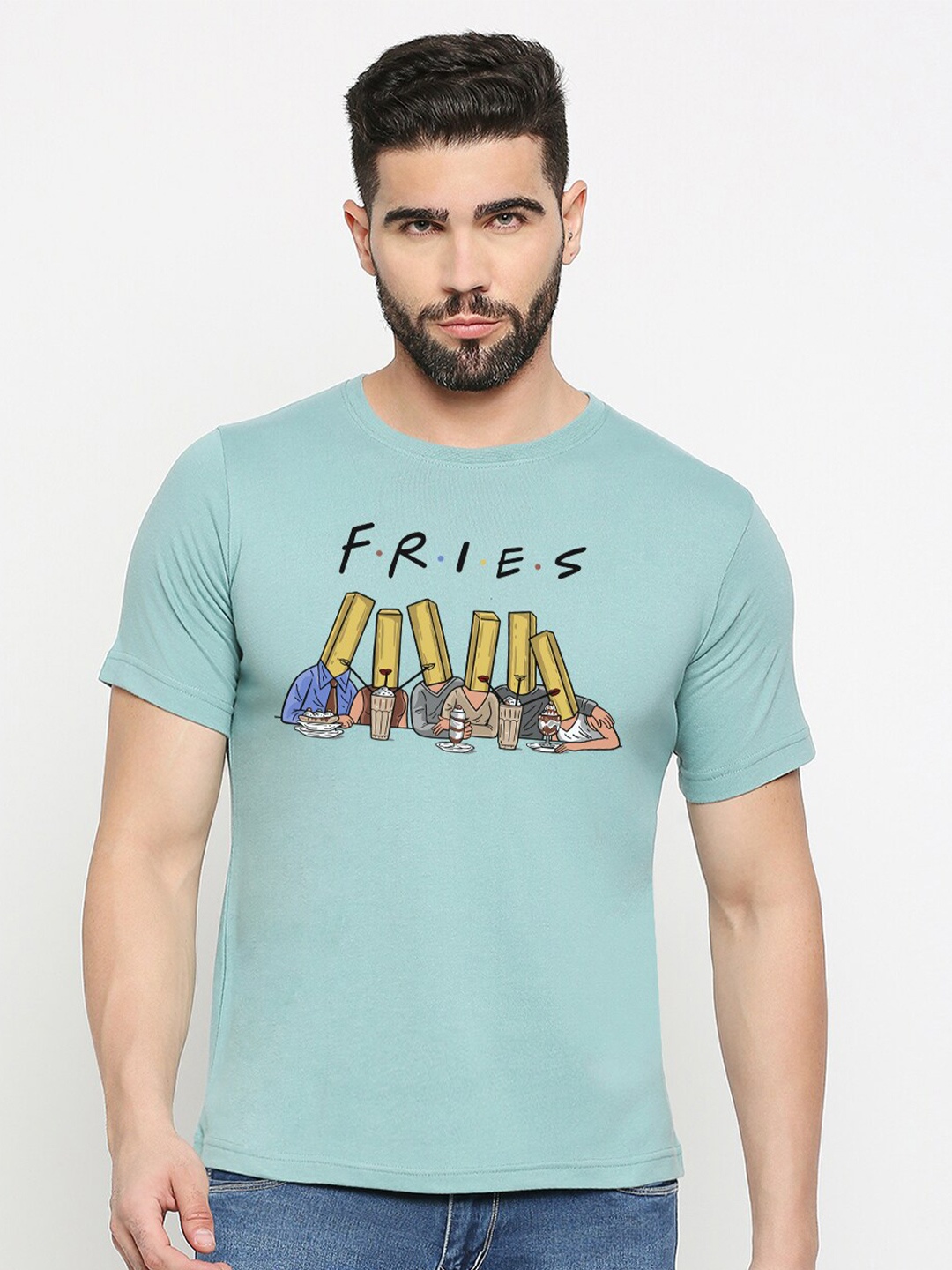 

MOD ECRU Printed Round Neck Short Sleeves Cotton T-shirt, Green