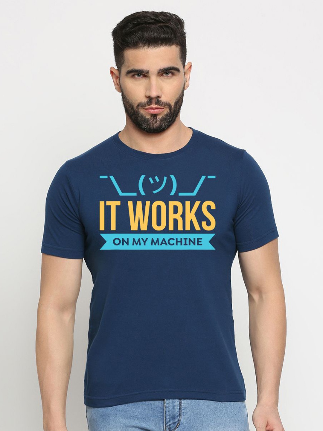 

MOD ECRU Typography Printed Cotton T-shirt, Blue