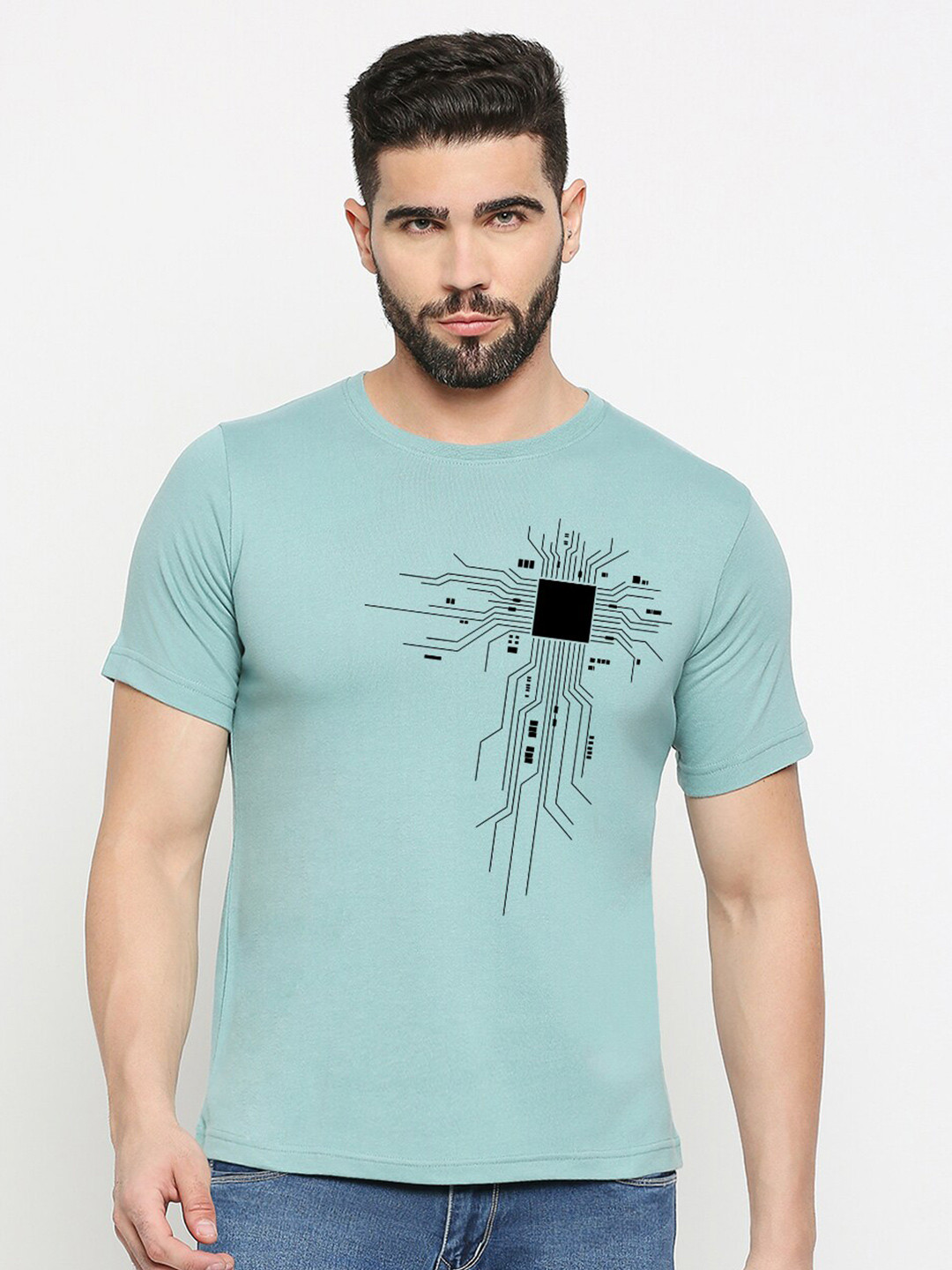 

MOD ECRU Unisex Graphic Printed Round Neck Cotton T-shirt, Green