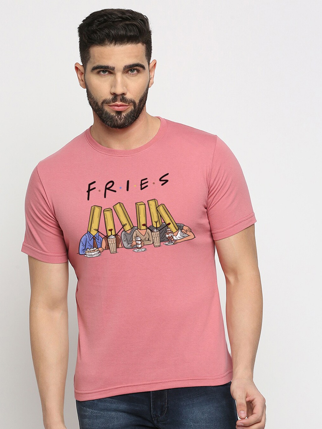 

MOD ECRU Unisex Typography Printed Cotton T-shirt, Pink