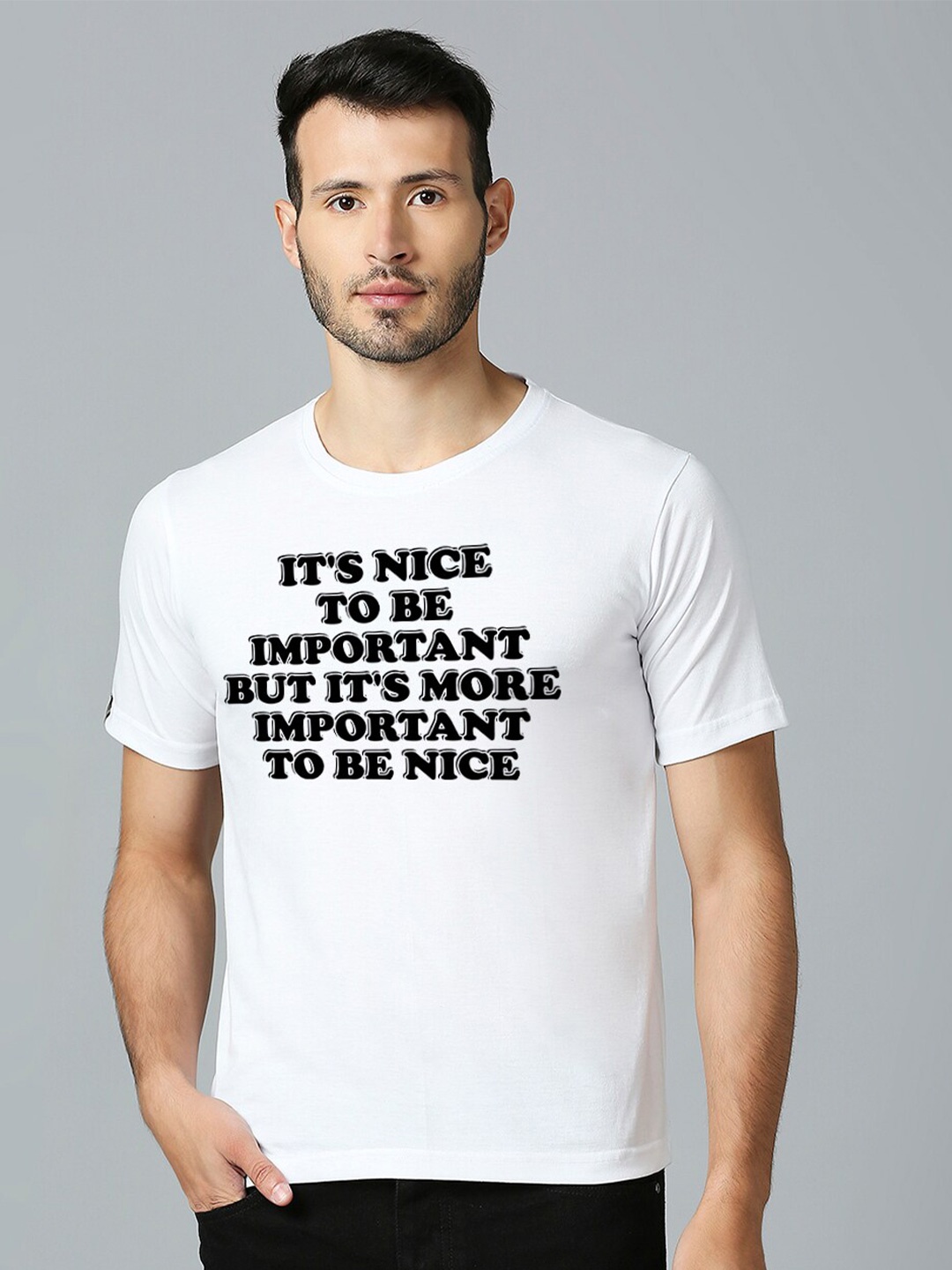 

MOD ECRU Typography Printed Round Neck Cotton T-shirt, White
