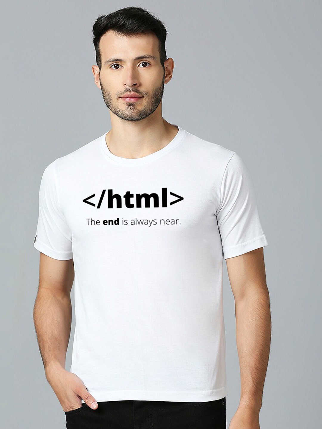 

MOD ECRU Typography Printed Round Neck Short Sleeves Cotton T-shirts, White