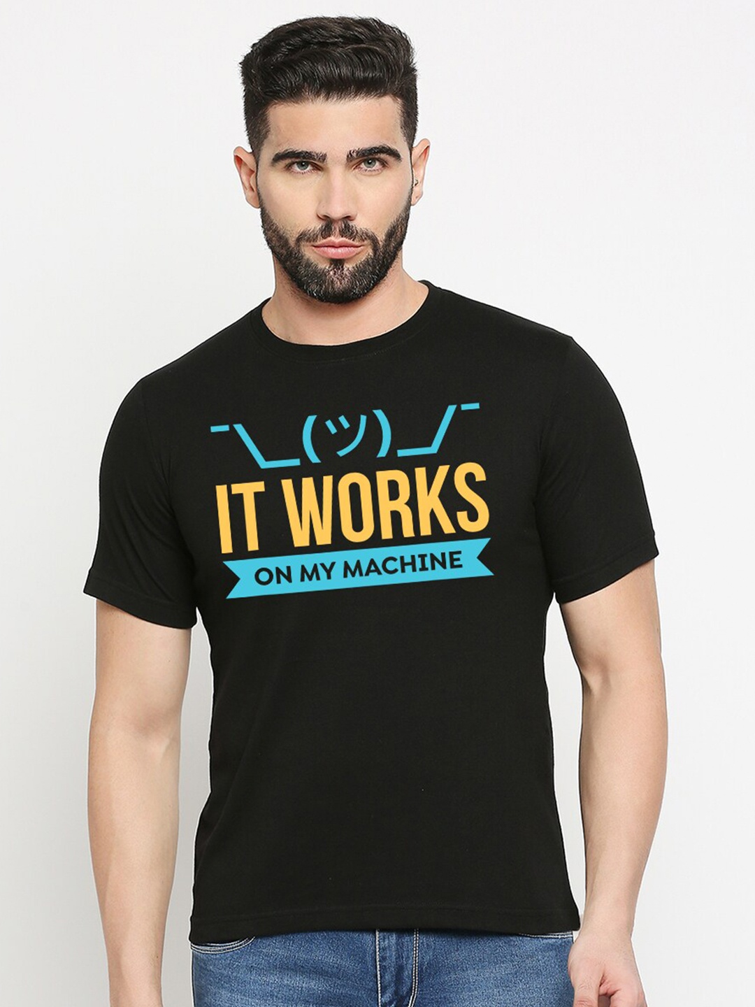 

MOD ECRU Unisex Typography Printed Round Neck Cotton T-shirt, Black