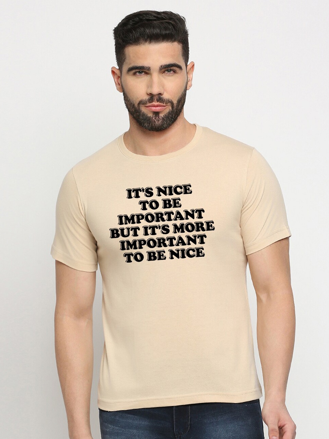 

MOD ECRU Typography Printed Cotton T-shirt, Cream