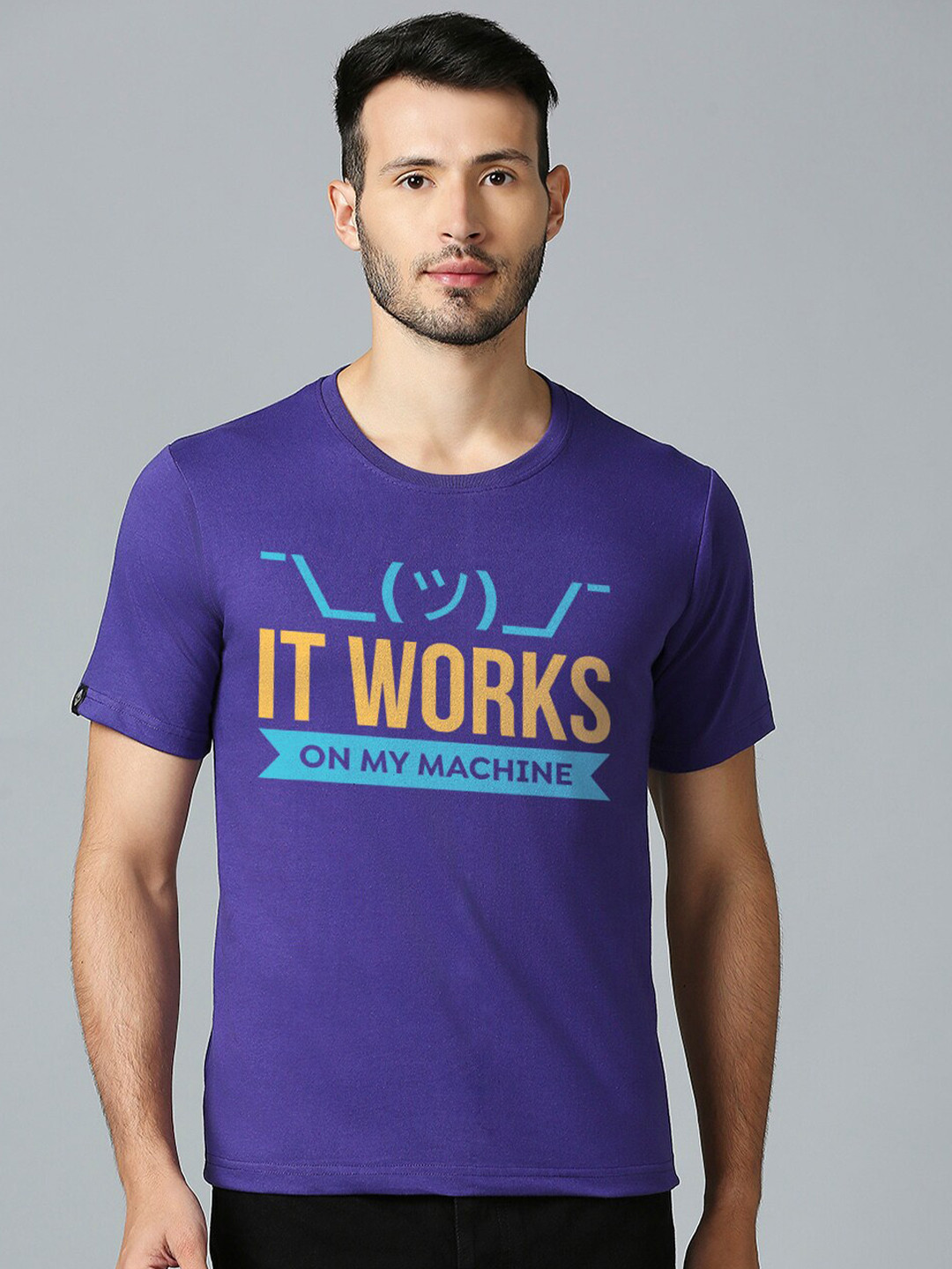 

MOD ECRU Typography Printed Round Neck Short Sleeves Cotton T-shirt, Purple