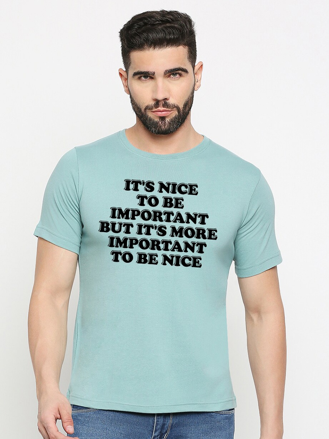 

MOD ECRU Printed Round Neck Short Sleeves Cotton T-shirt, Green