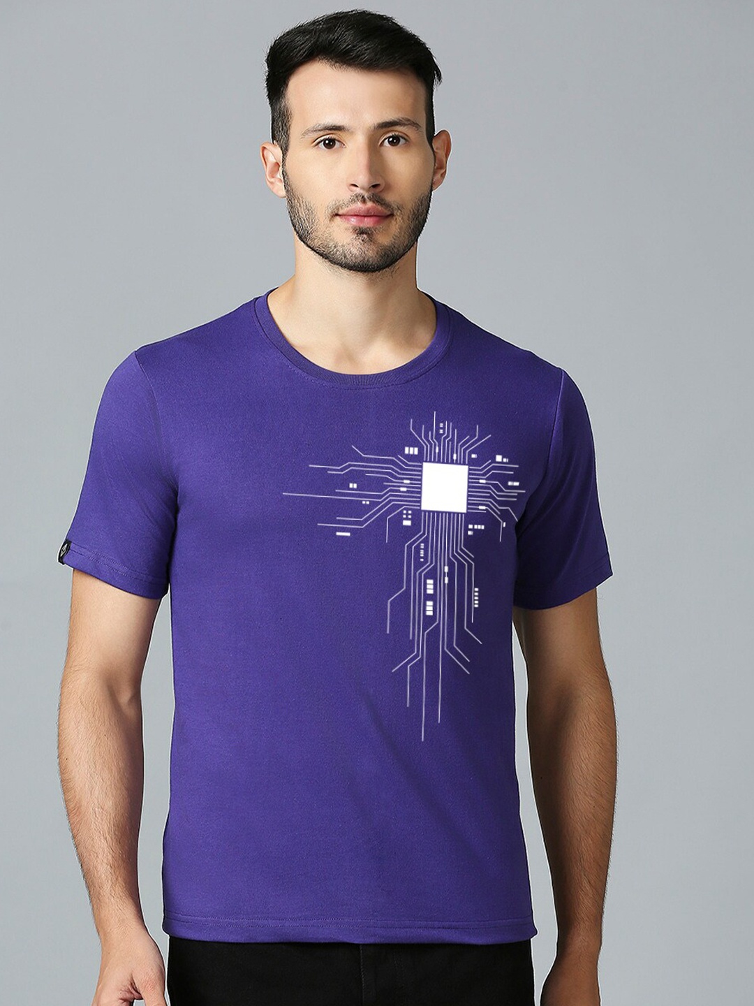 

MOD ECRU Graphic Printed Round Neck Short Sleeves Cotton T-shirts, Purple