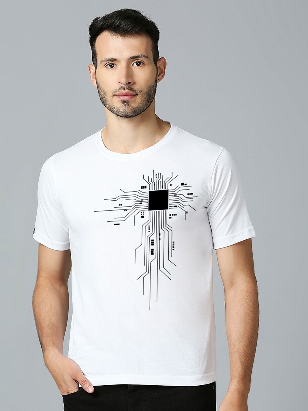 

MOD ECRU Graphic Printed Round Neck Cotton T-shirt, White