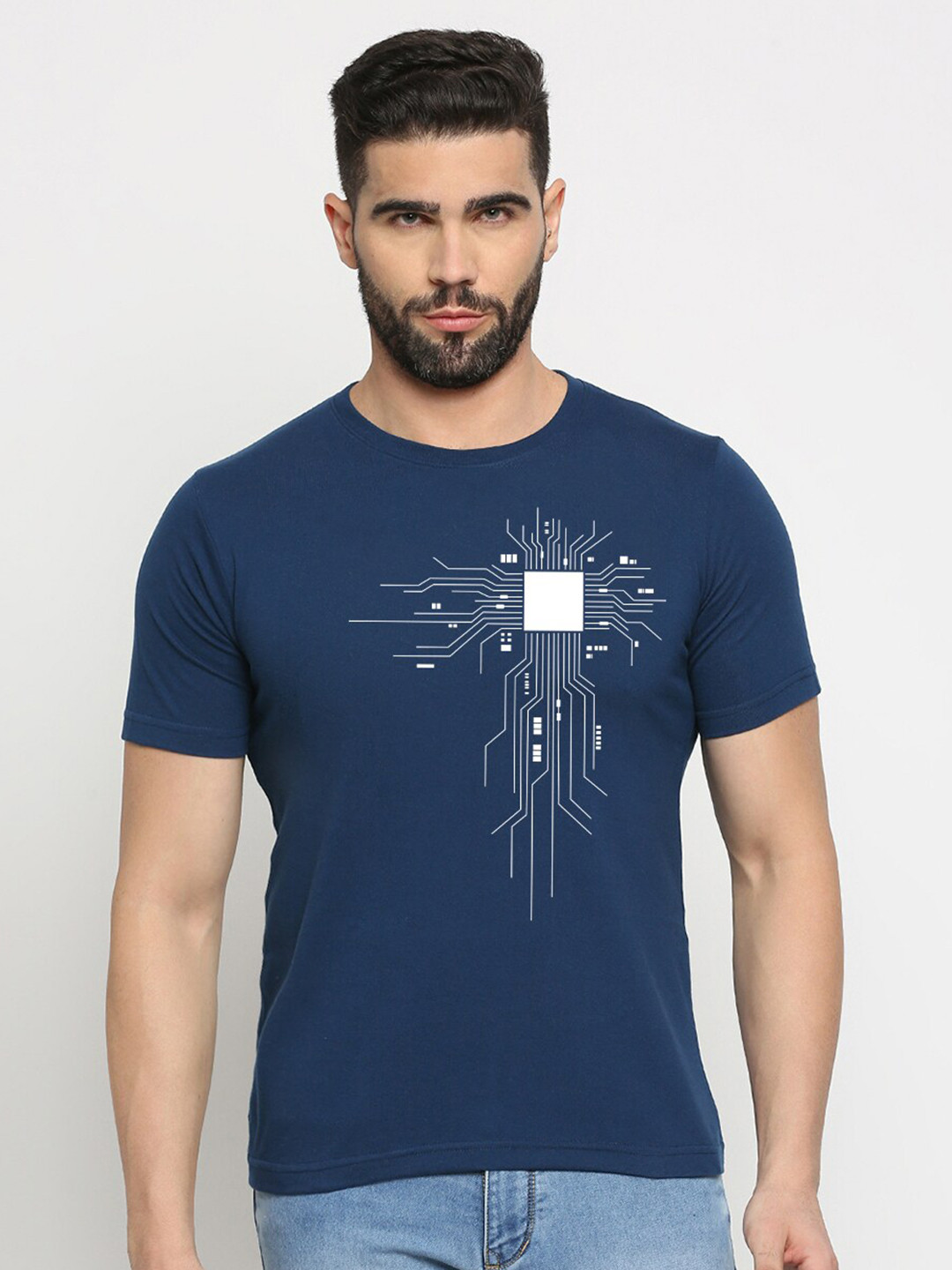 

MOD ECRU Unisex Typography Printed Round Neck Cotton T-shirt, Blue