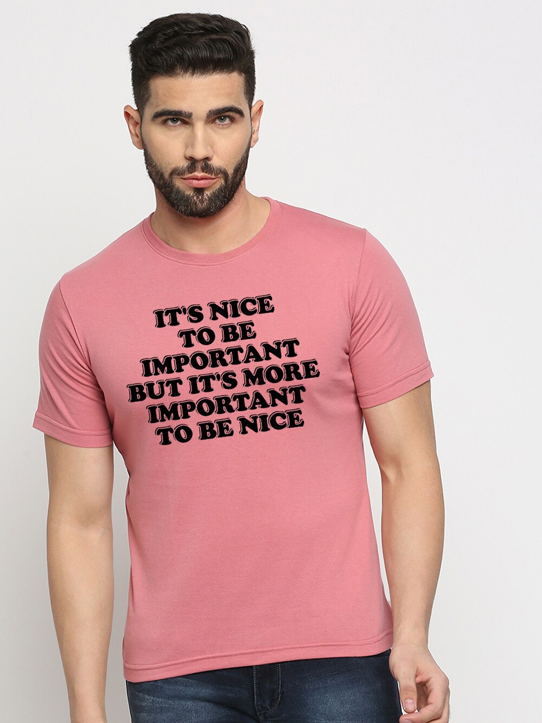 

MOD ECRU Typography Printed Cotton T-shirt, Pink