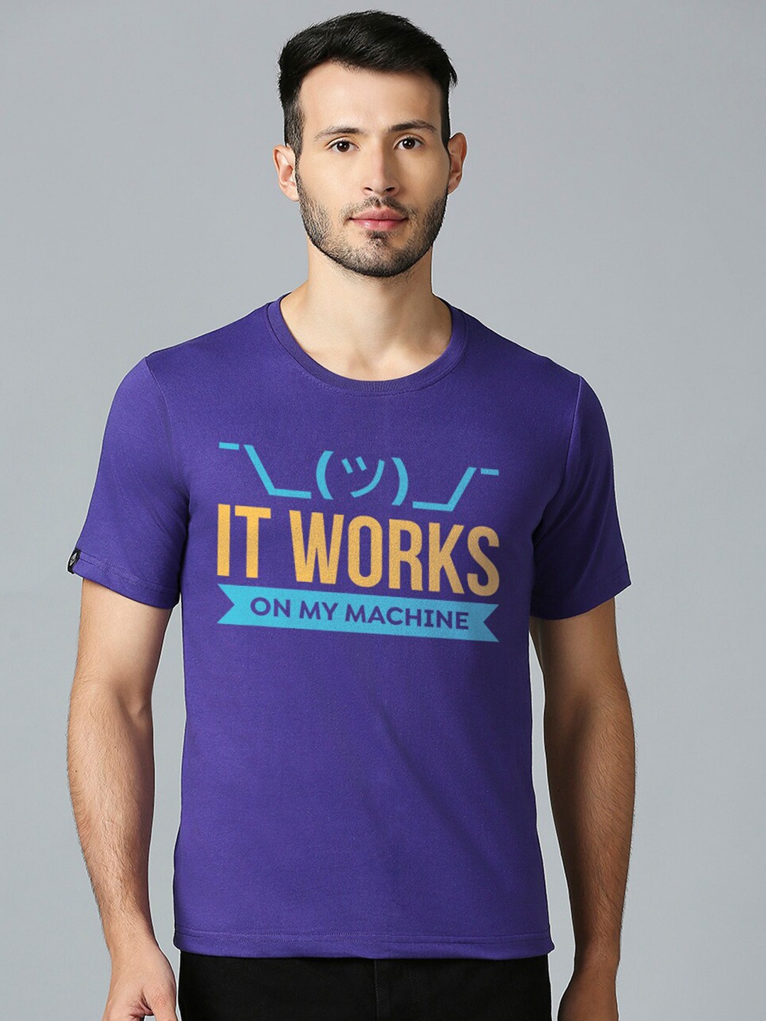 

MOD ECRU Typography Printed Round Neck Short Sleeves Cotton T-shirt, Purple