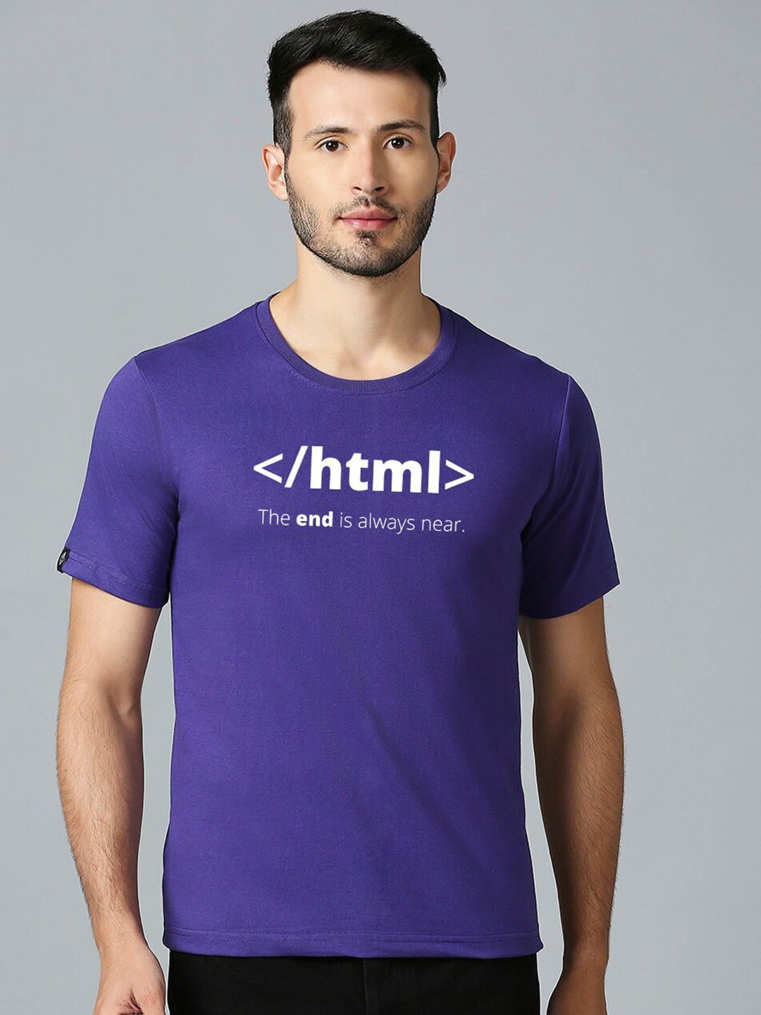 

MOD ECRU Printed Round Neck Short Sleeves Cotton T-shirt, Purple