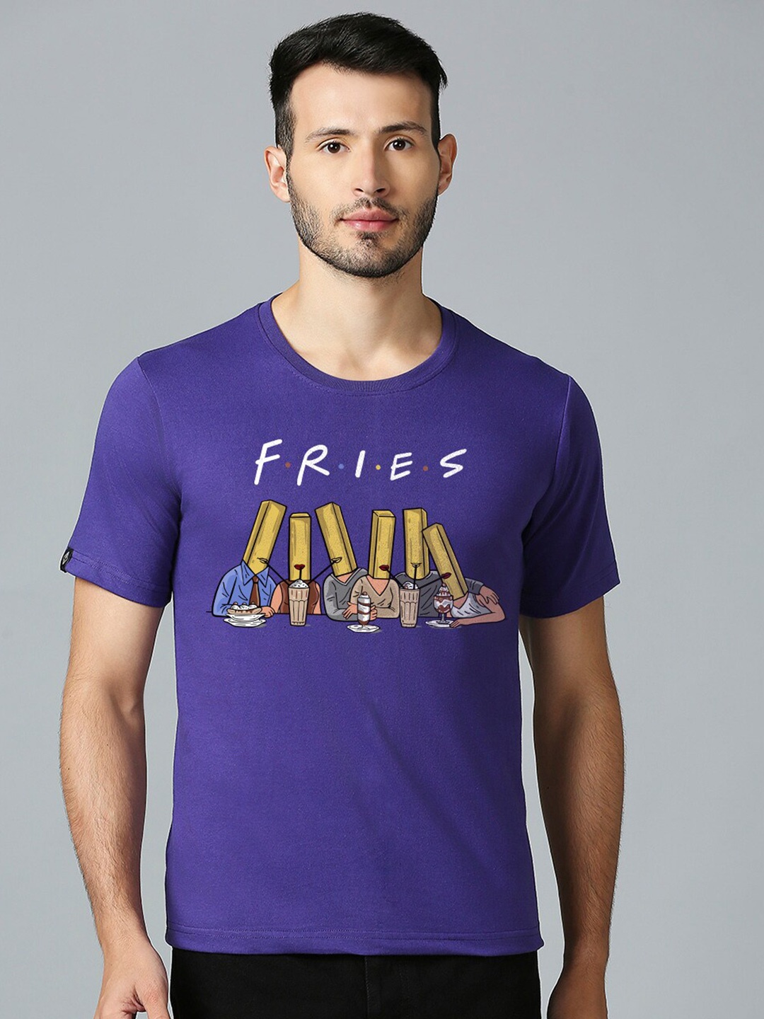 

MOD ECRU Typography Printed Round Neck Short Sleeves Cotton T-shirt, Purple