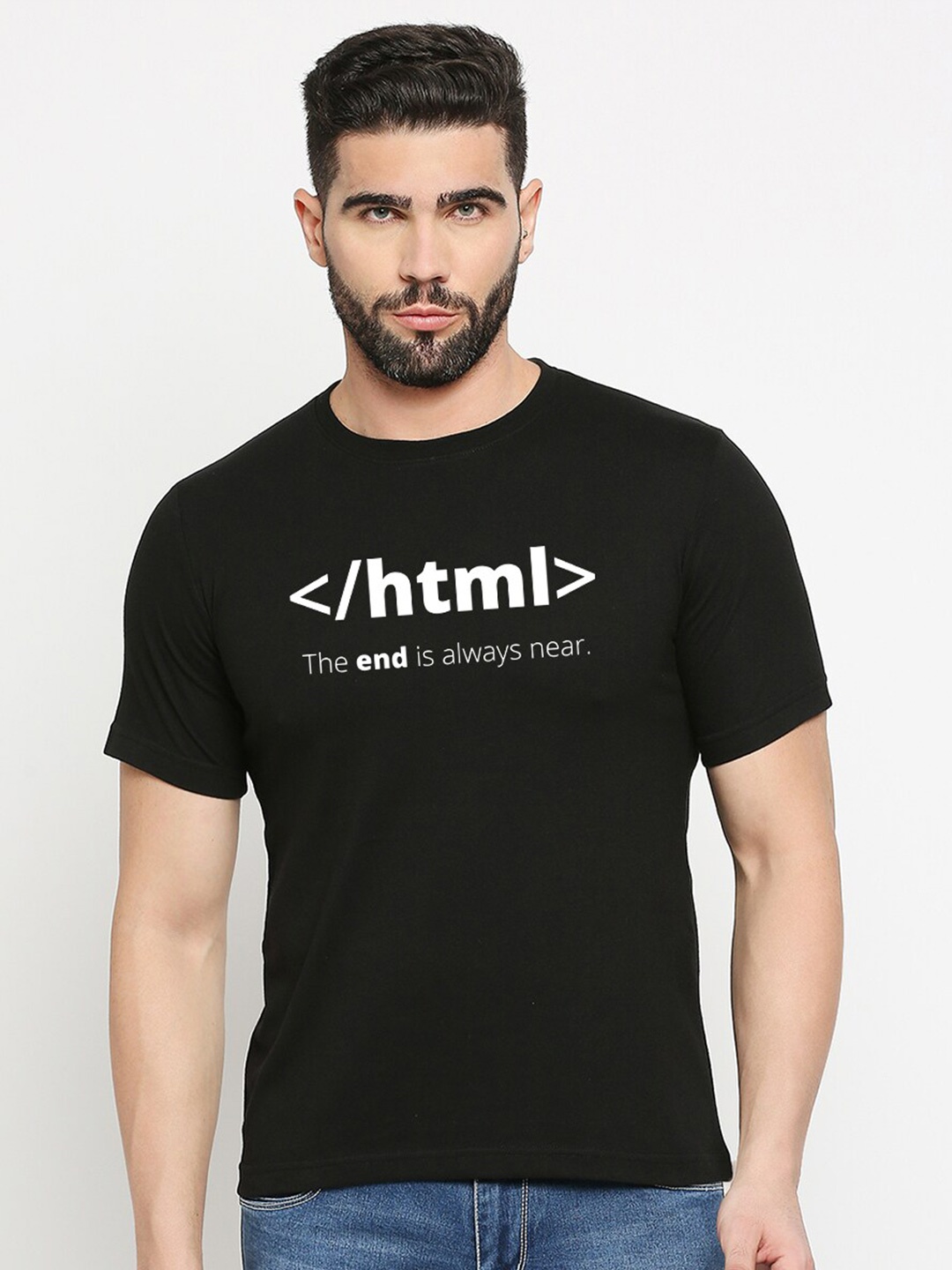 

MOD ECRU Typography Printed Cotton T-shirt, Black