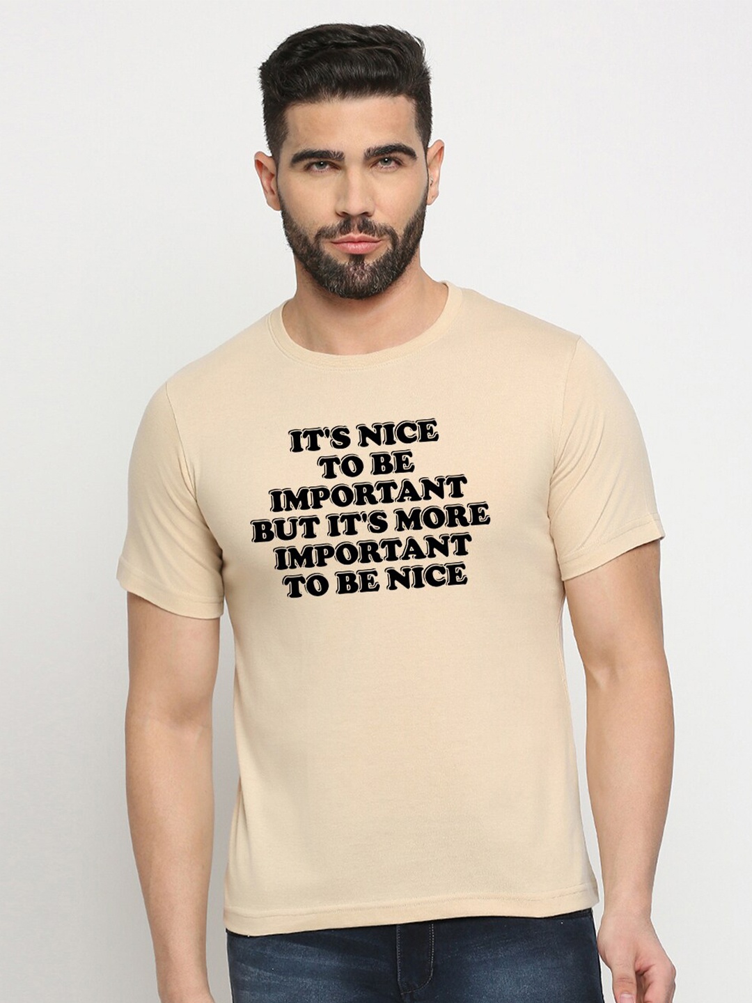 

MOD ECRU Typography Printed Cotton T-shirt, Cream