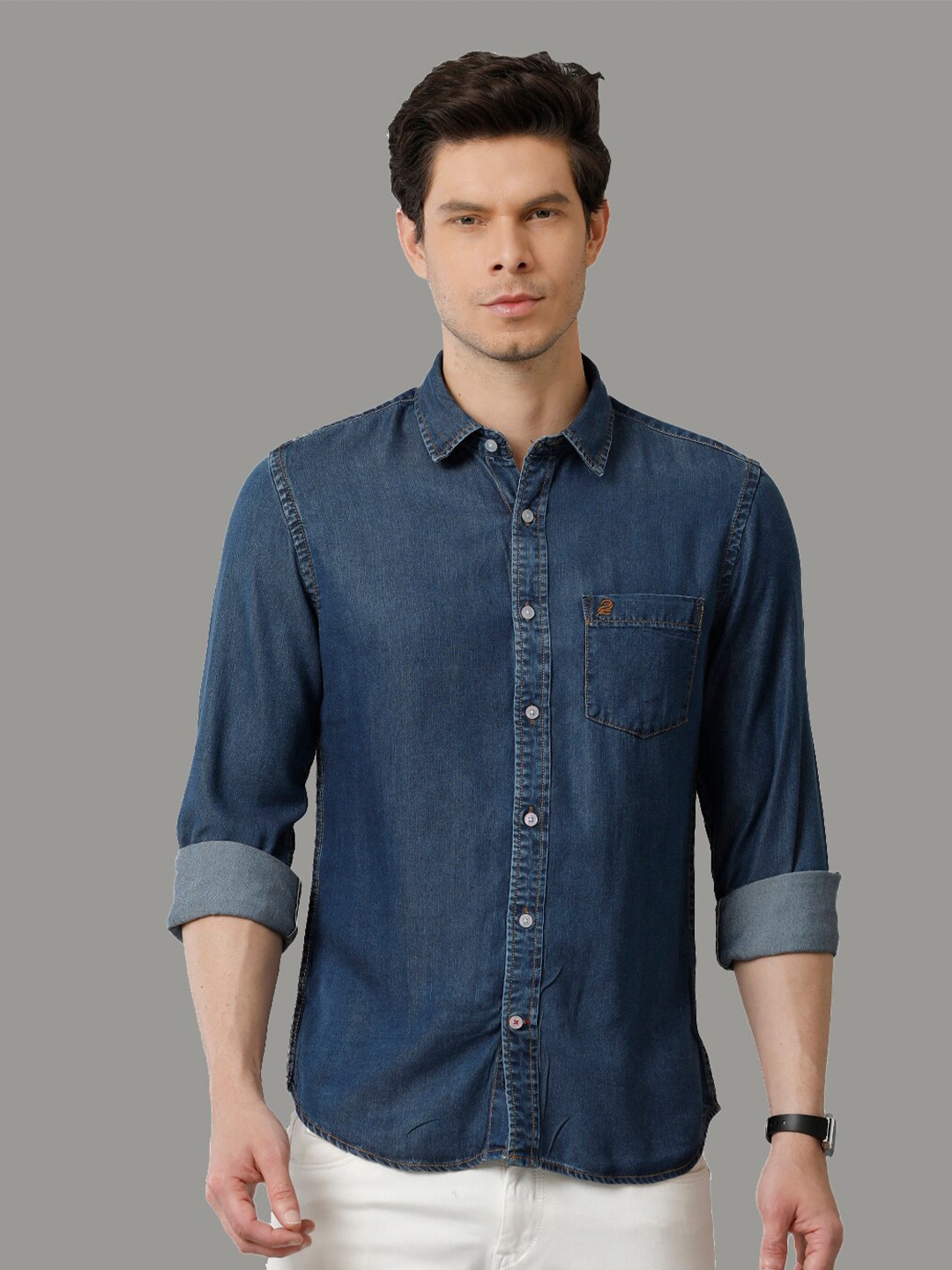 

Double Two Comfort Slim Fit Denim Casual Shirt, Blue
