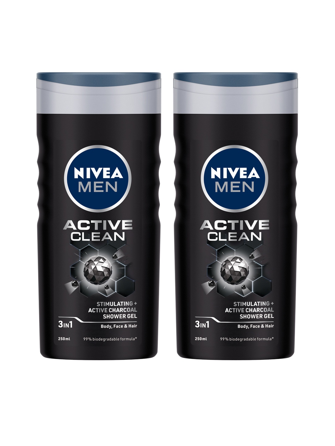 

Nivea Men Set of 2 Active Clean Shower Gel with Active Charcoal - 250 ml Each, Black