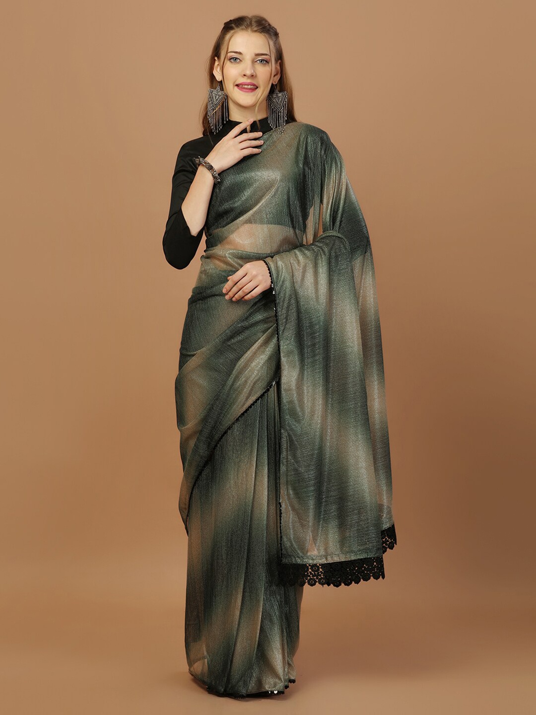 

HERE&NOW Green Ombre Sequinned Saree