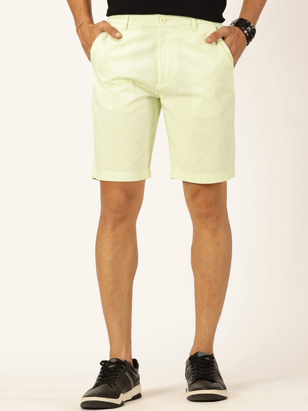 

Mast & Harbour Men Mid-Rise Pure Cotton Shorts, Lime green