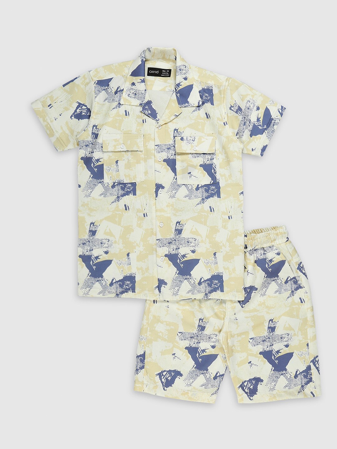 

CAVIO Boys Printed Shirt Collar Short Sleeves Shirt With Shorts, Yellow