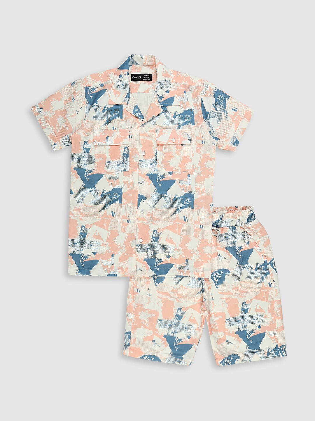 

CAVIO Boys Printed Shirt Collar Short Sleeves Shirt With Shorts, Pink