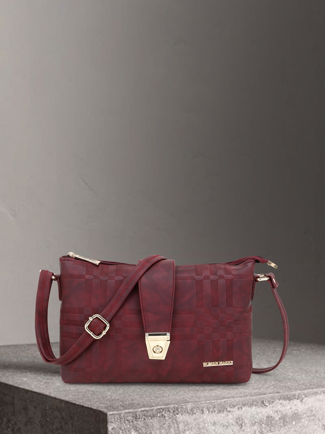 

WOMEN MARKS Textured Structured Sling Bag, Maroon