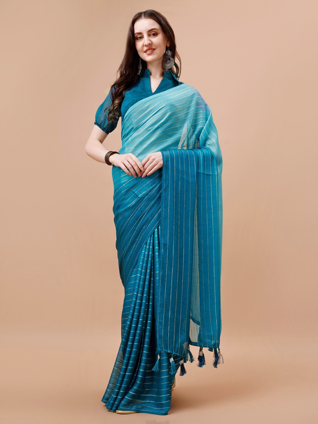 

HERE&NOW Embellished Pure Chiffon Saree, Blue