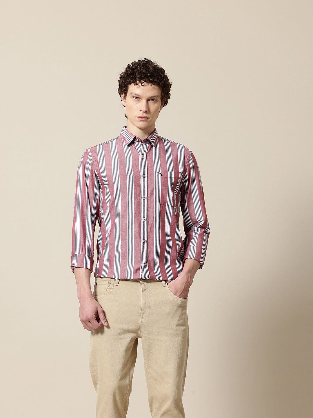 

Mr Bowerbird Men Premium Striped Casual Shirt, Red