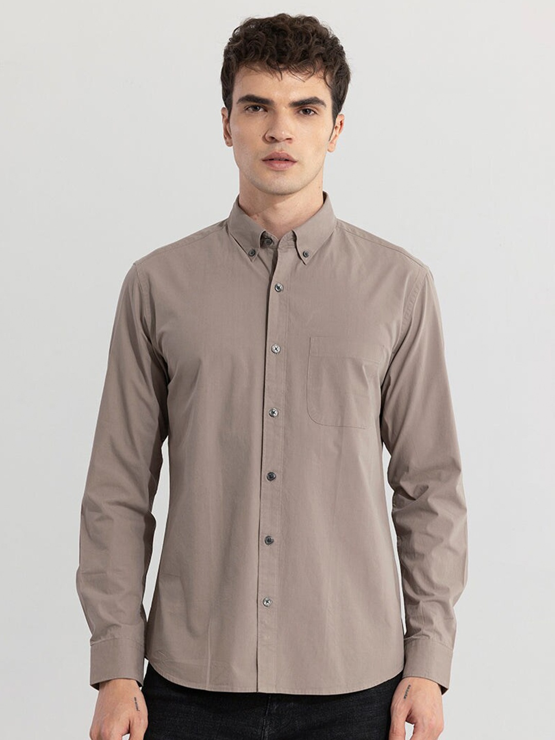 

Snitch Classic Slim Fit Button-Down Collar Cotton Casual Shirt, Brown