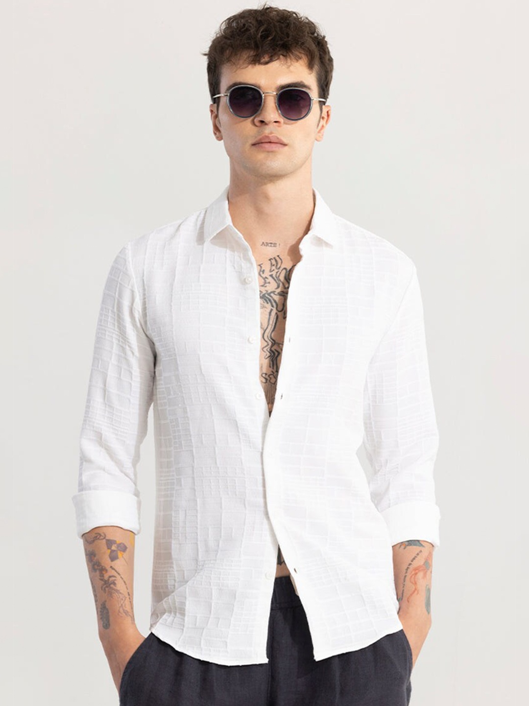 

Snitch Classic Slim Fit Spread Collar Casual Shirt, White