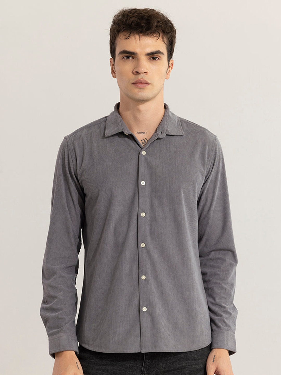

Snitch Grey Self Design Classic Slim Fit Casual Shirt