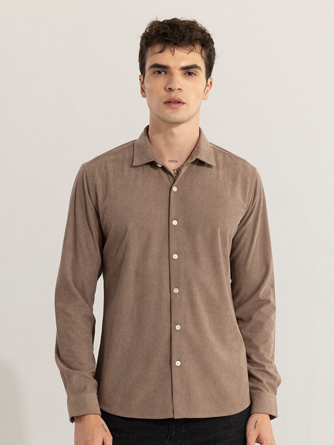 

Snitch Classic Slim Fit Spread Collar Casual Shirt, Brown