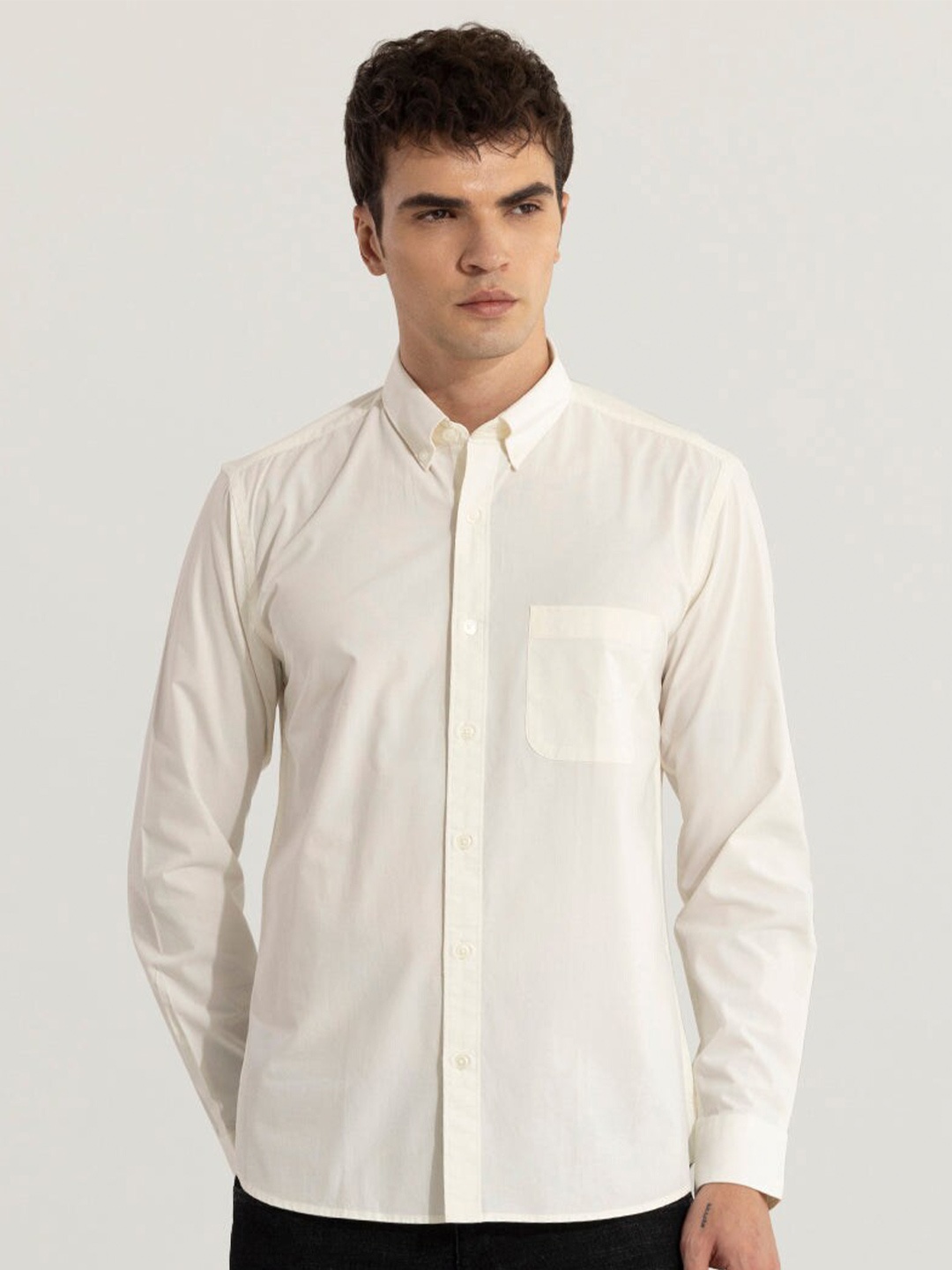 

Snitch Classic Slim Fit Spread Collar Cotton Casual Shirt, Cream